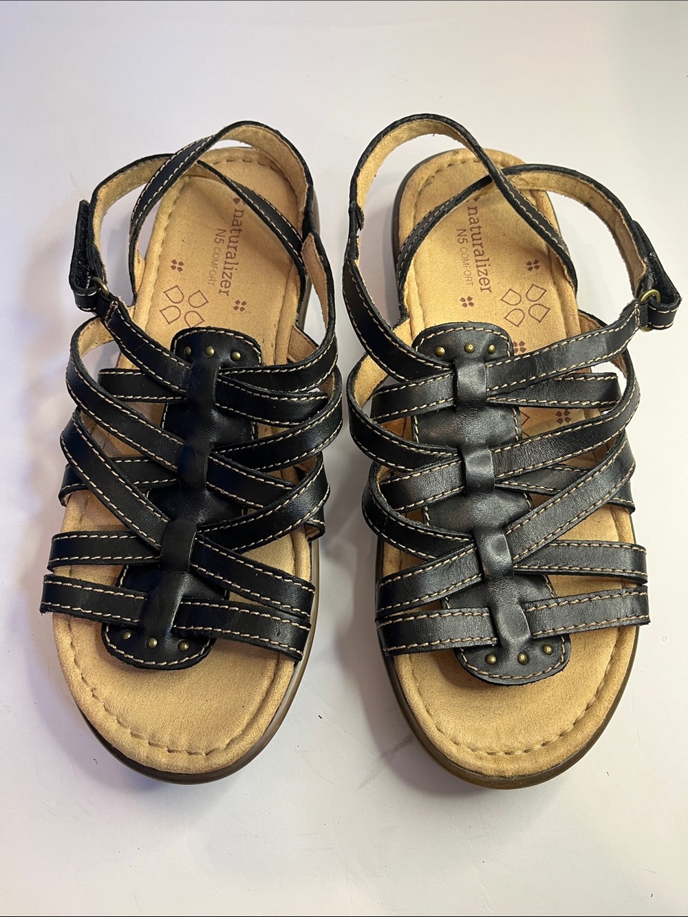 Naturalizer Black Strappy Leather Comfort Sandals